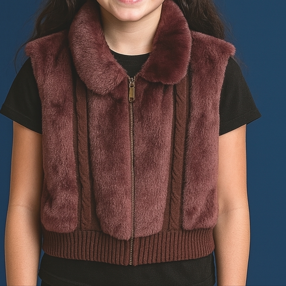 NWT Faux Fur SWEATER VEST size small brown fir